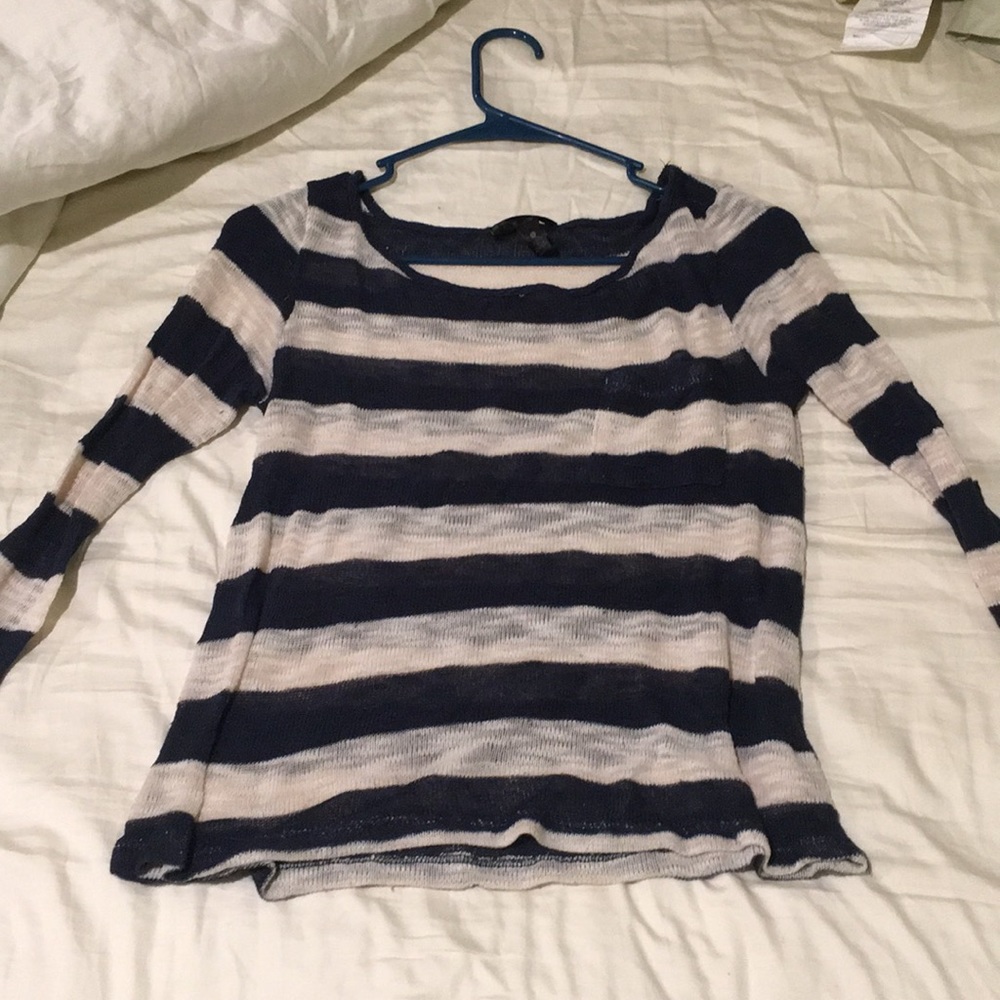 aqua navy striped long sleeve sweater